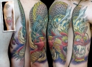 cover up tattoos_japanese hannya mask roses samurai dragon coverup